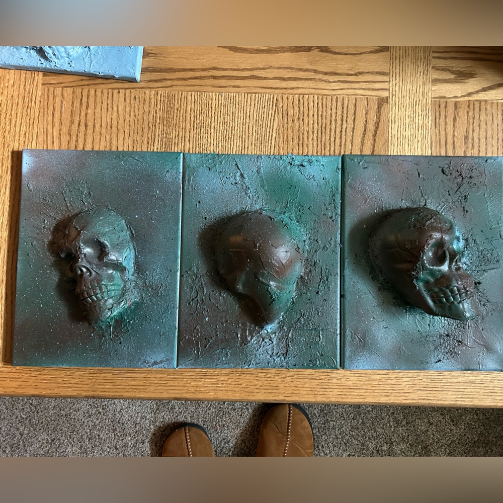 Green and Brown Skull Art Panels